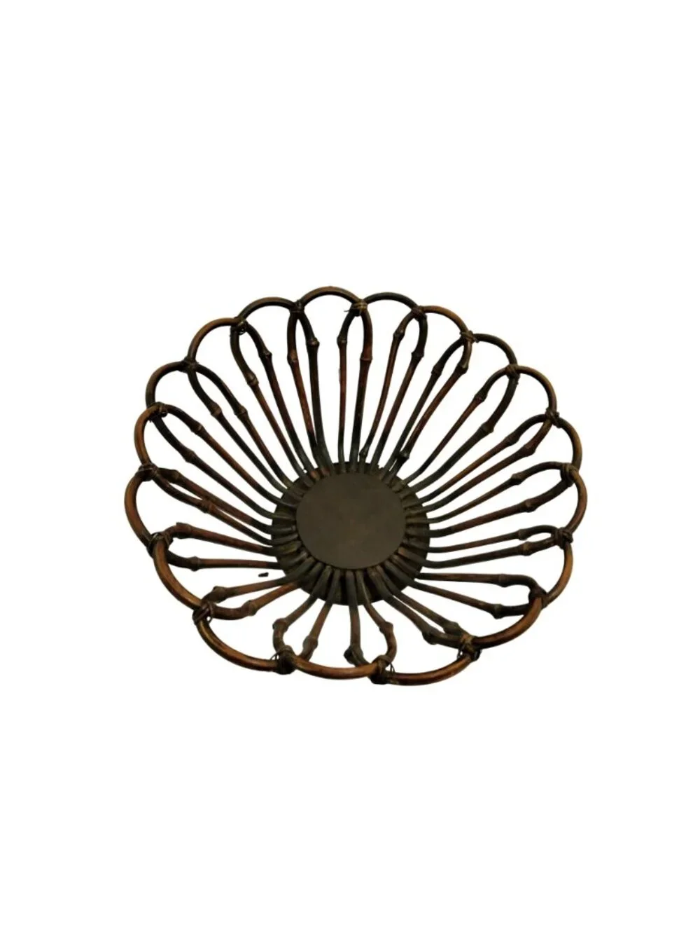 Bentwood Bamboo Basket Pedestal Handmade Open Weave Boho Vintage